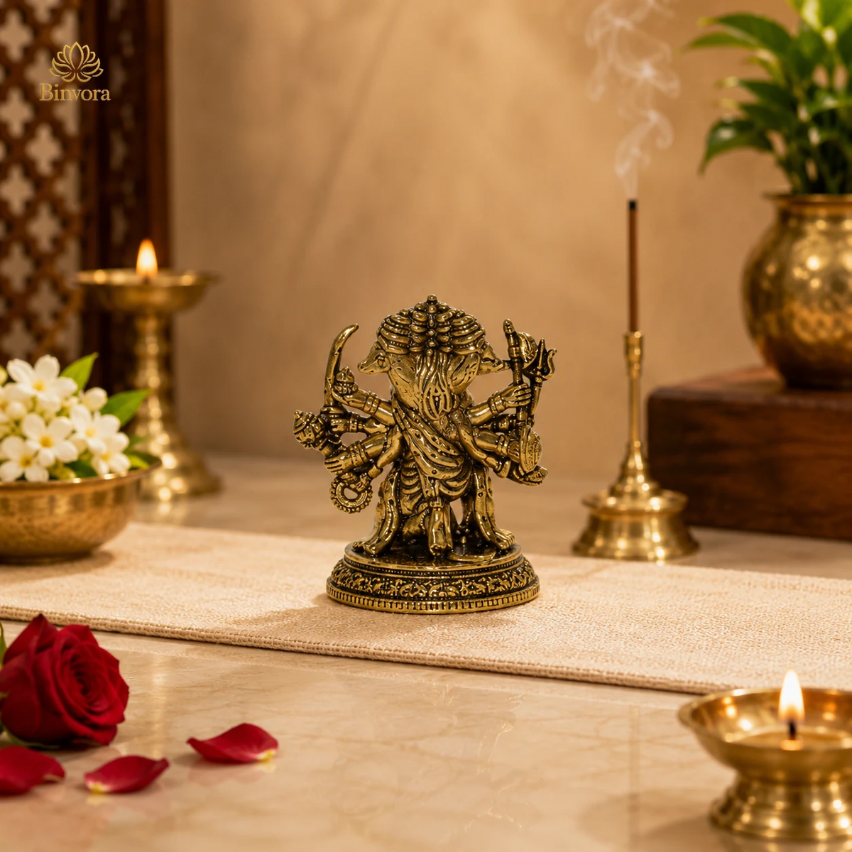 Pocket-Friendly Panchmukhi Hanuman Brass Murti – Compact 3.2 cm Devotional Idol