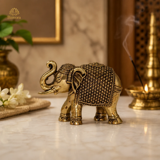 1.7 Inch Royal Brass Elephant Showpiece – Antique Finish Decorative Idol | Home Décor | Office Décor | Gifting.