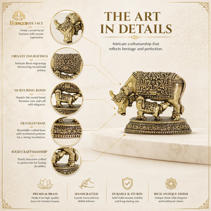 Kamdhenu Cow Brass Idol – Mini Decorative Statue for Prosperity & Home Décor - 3 cm Compact Idol