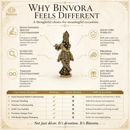 Antique Brass Lord Krishna Flute Idol – Perfect for Pooja, Home Décor & Spiritual Blessings