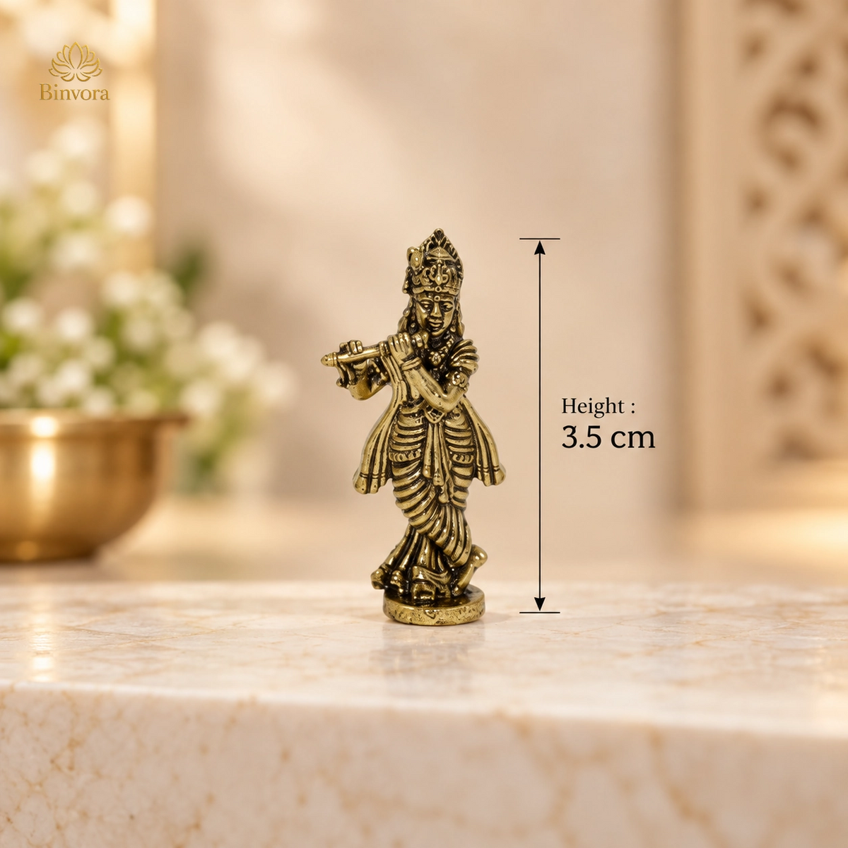 Antique Brass Lord Krishna Flute Idol – Perfect for Pooja, Home Décor & Spiritual Blessings