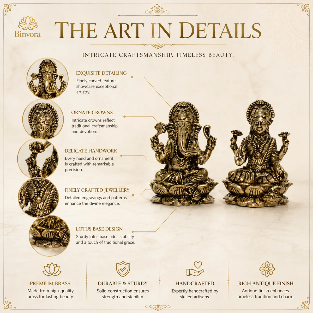 Mini Brass 1 Inch Lakshmi Ganesh Idol Set for Diwali Puja, Home Temple & Spiritual Décor
