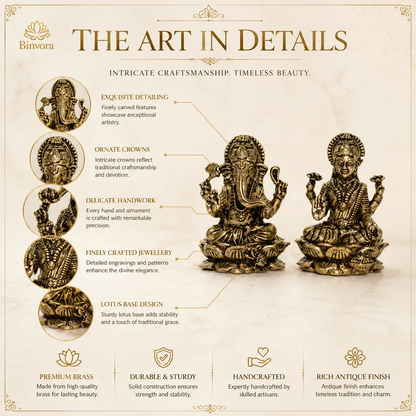 Mini Brass 1 Inch Lakshmi Ganesh Idol Set for Diwali Puja, Home Temple & Spiritual Décor
