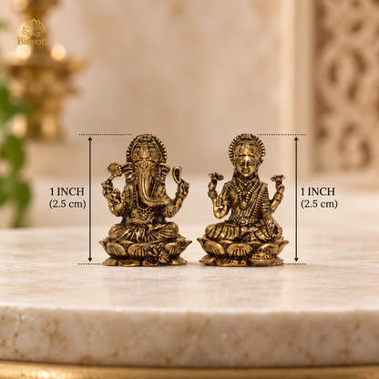 Mini Brass 1 Inch Lakshmi Ganesh Idol Set for Diwali Puja, Home Temple & Spiritual Décor