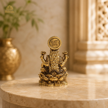 Pure Brass Lakshmi Ganesh Idol on Lotus – Handcrafted Murti for Home Temple, Office Decor, Vastu & Festive Gifting
