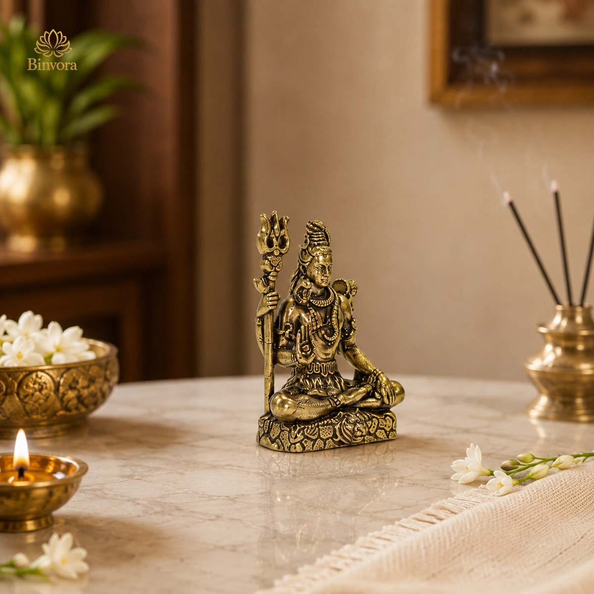 Mini Brass Lord Shiva Idol for Home, Car Dashboard & Puja | 3 cm Pocket-Size Mahadev Murti