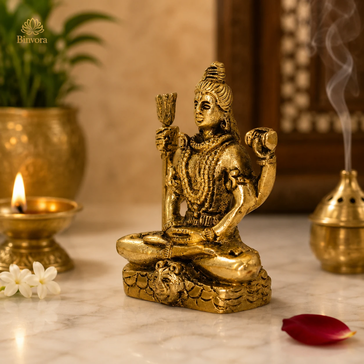 2.7 Inch Brass Lord Shiva Idol – Antique Gold Finish | Meditating Shiva Murti for Home & Pooja Room