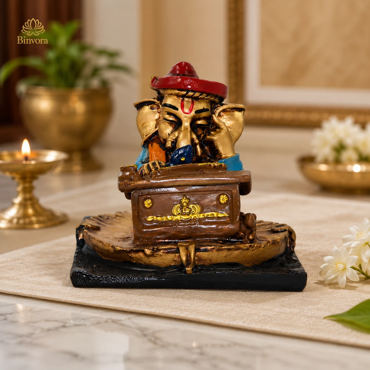 3.1 Inch Lord Ganesha Resin Idol for Home, Office, Study Table & Pooja Décor.