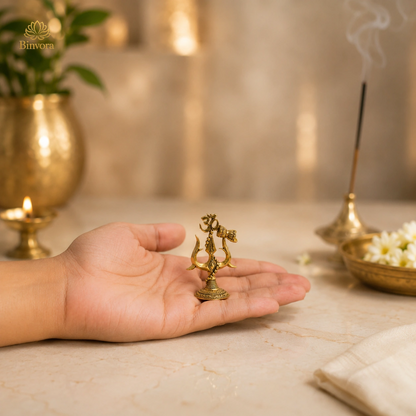 Pital 2 Inch Om (ॐ), Trishul with Damru – Pure Brass Shiva Symbol for Home Temple, Office & Spiritual Décor.