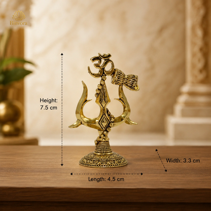 Pital 3 Inch Om Trishul with Damru – Pure Brass Shiva Symbol for Home Temple, Office & Spiritual Décor.