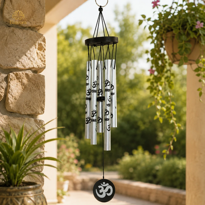Silver Metal Om Wind Chime – Elegant Spiritual Hanging for Home & Décor | Ideal for Gifting | Feng Shui - Vastu