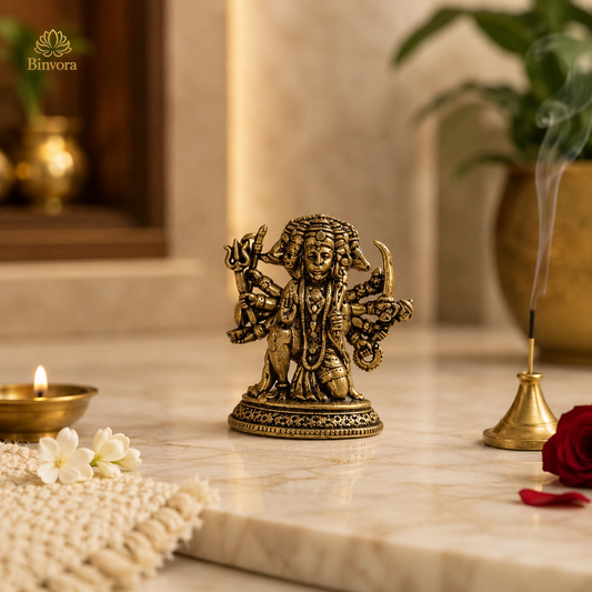 Pocket-Friendly Panchmukhi Hanuman Brass Murti – Compact 3.2 cm Devotional Idol