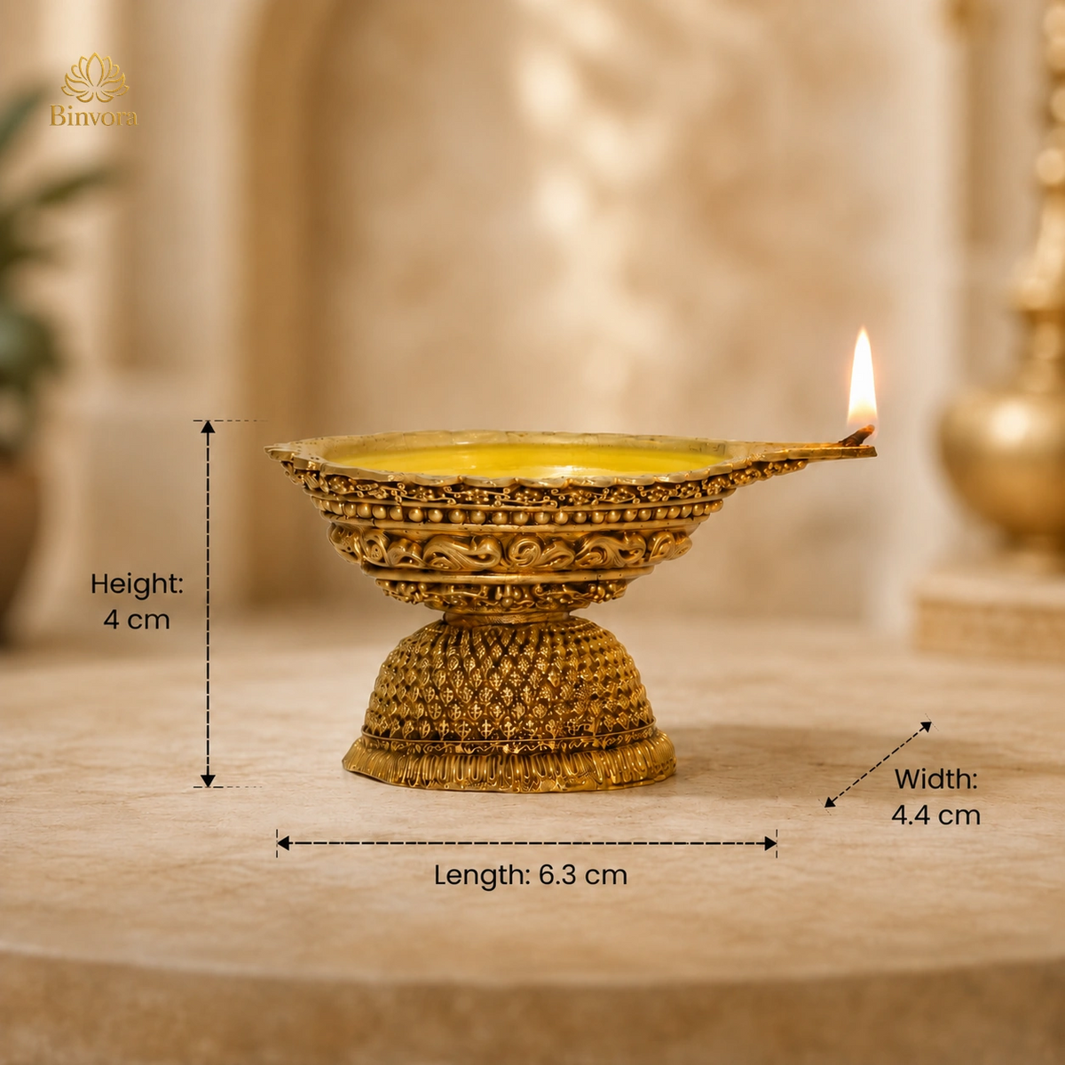 Traditional Brass 1.5 Inch Pedestal Diya with Unique Design for Home Temple & Pooja