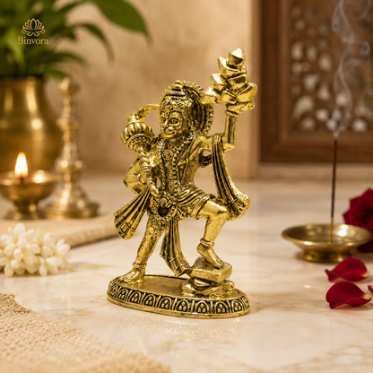 Handcrafted Brass 2.3Inch Lord Hanuman Idol With Sanjeevani Parvat | Bajrangbali Statue for Home Temple, Pooja & Vastu Décor