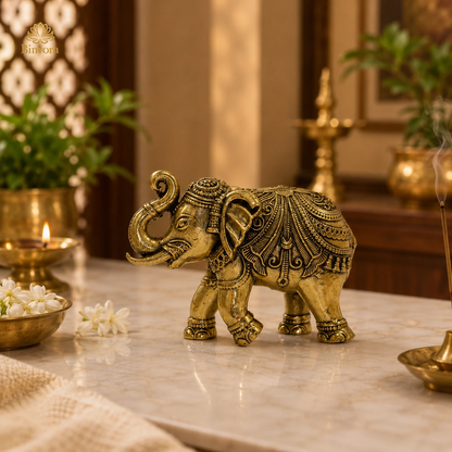 1.7 Inch, Antique Brass Elephant Figurine – Symbol of Good Luck & Prosperity