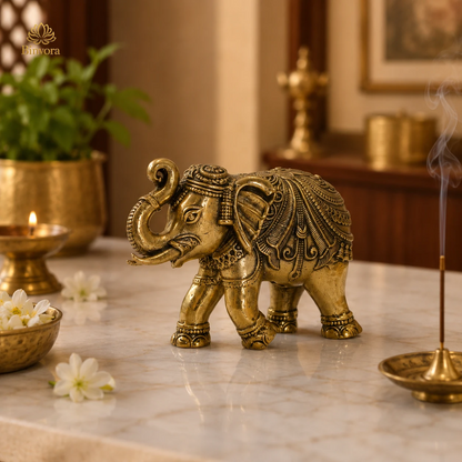 1.7 Inch, Antique Brass Elephant Figurine – Symbol of Good Luck & Prosperity