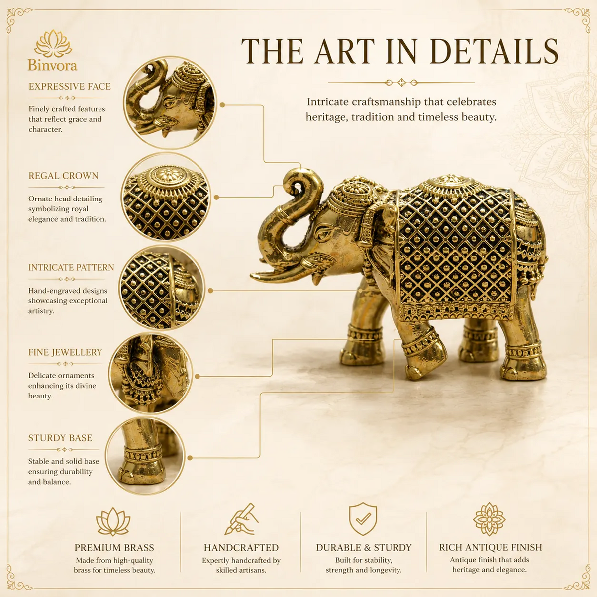Brass Elephant Decorative Showpiece Figurines for Home, Office & Gift Article.