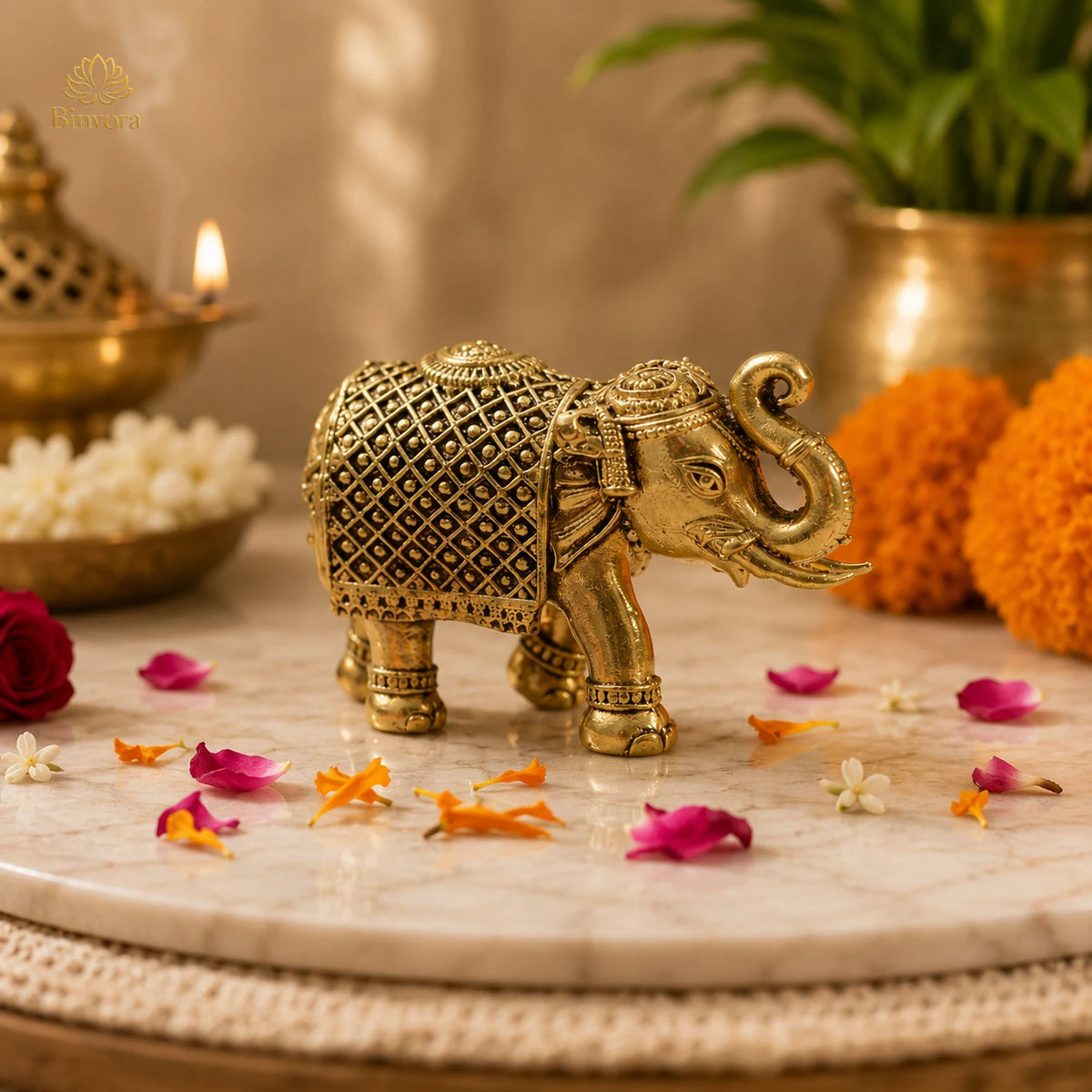 Brass Elephant Decorative Showpiece Figurines for Home, Office & Gift Article.