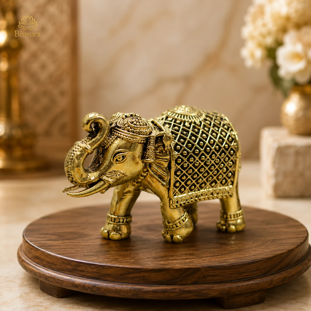 Brass Elephant Decorative Showpiece Figurines for Home, Office & Gift Article.