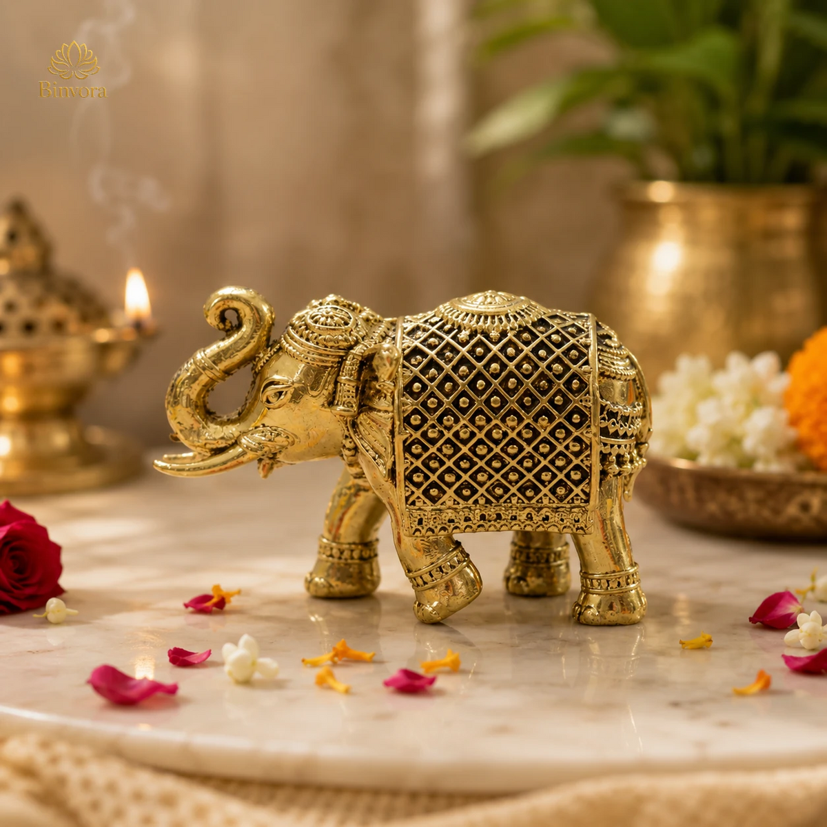 Brass Elephant Decorative Showpiece Figurines for Home, Office & Gift Article.