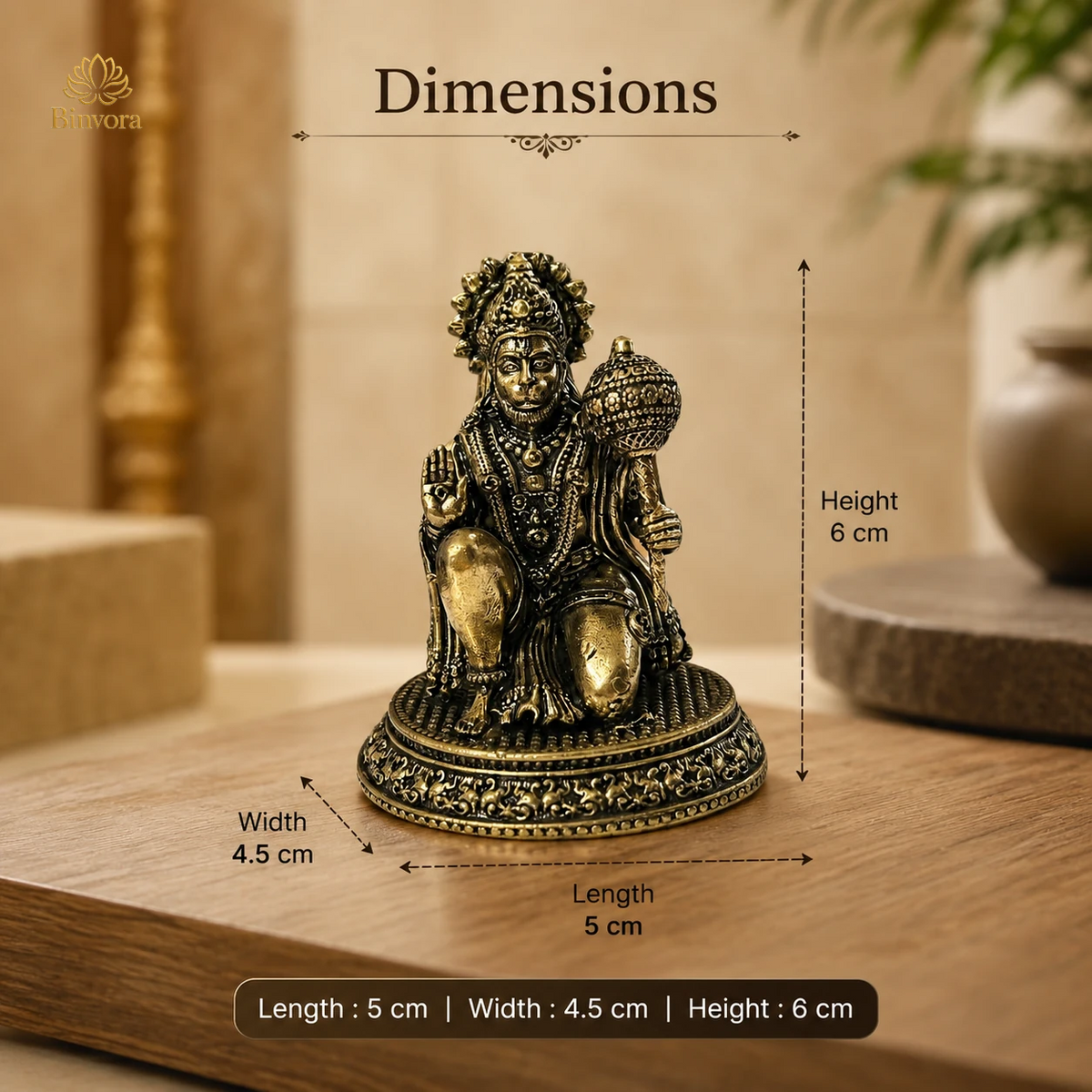 Brass Hanuman Ji Idol for Car Dashboard, Puja Room & Home Decor