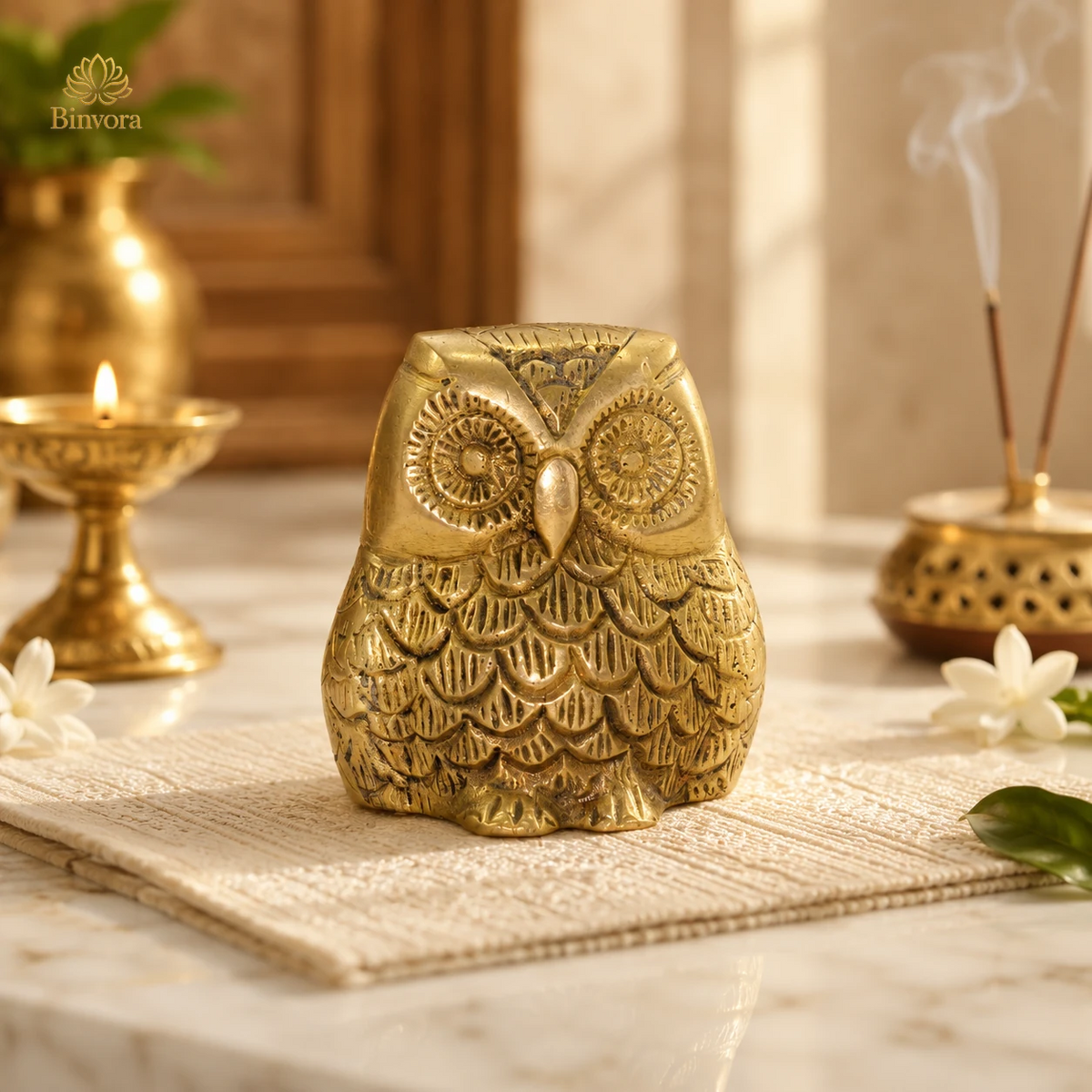 Brass Golden 2.1 Inch Owl Showpiece for Home Décor, Living Room Decor, Vastu, Gifting, , Feng shui.