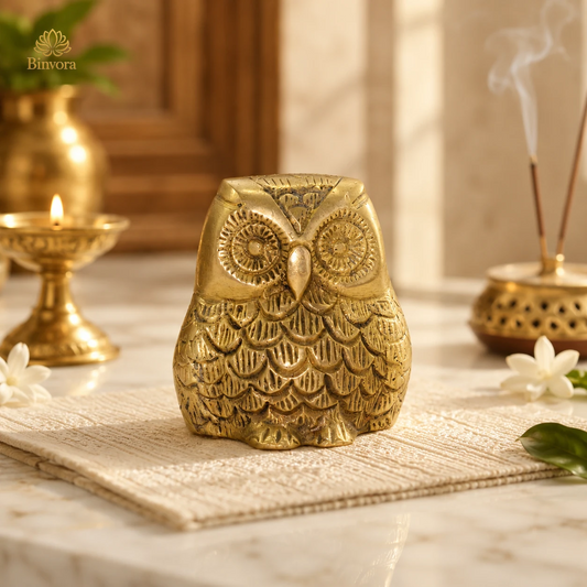 Brass Golden 2.1 Inch Owl Showpiece for Home Décor, Living Room Decor, Vastu, Gifting, , Feng shui.