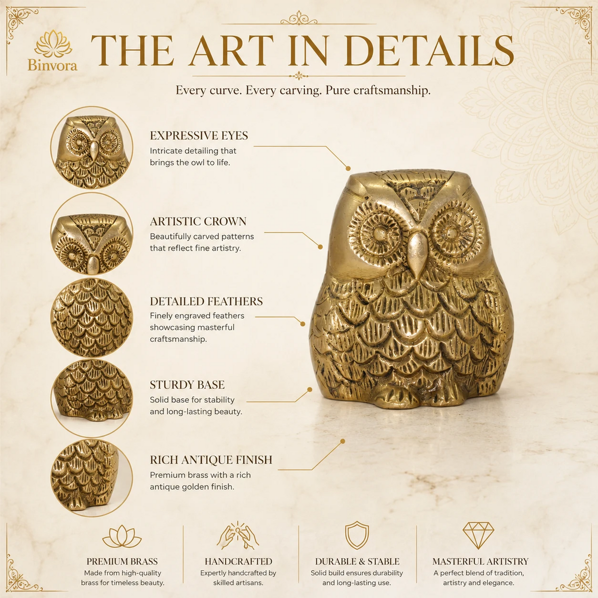Brass Golden 2.1 Inch Owl Showpiece for Home Décor, Living Room Decor, Vastu, Gifting, , Feng shui.