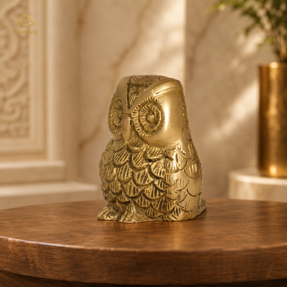 Brass Golden 2.1 Inch Owl Showpiece for Home Décor, Living Room Decor, Vastu, Gifting, , Feng shui.