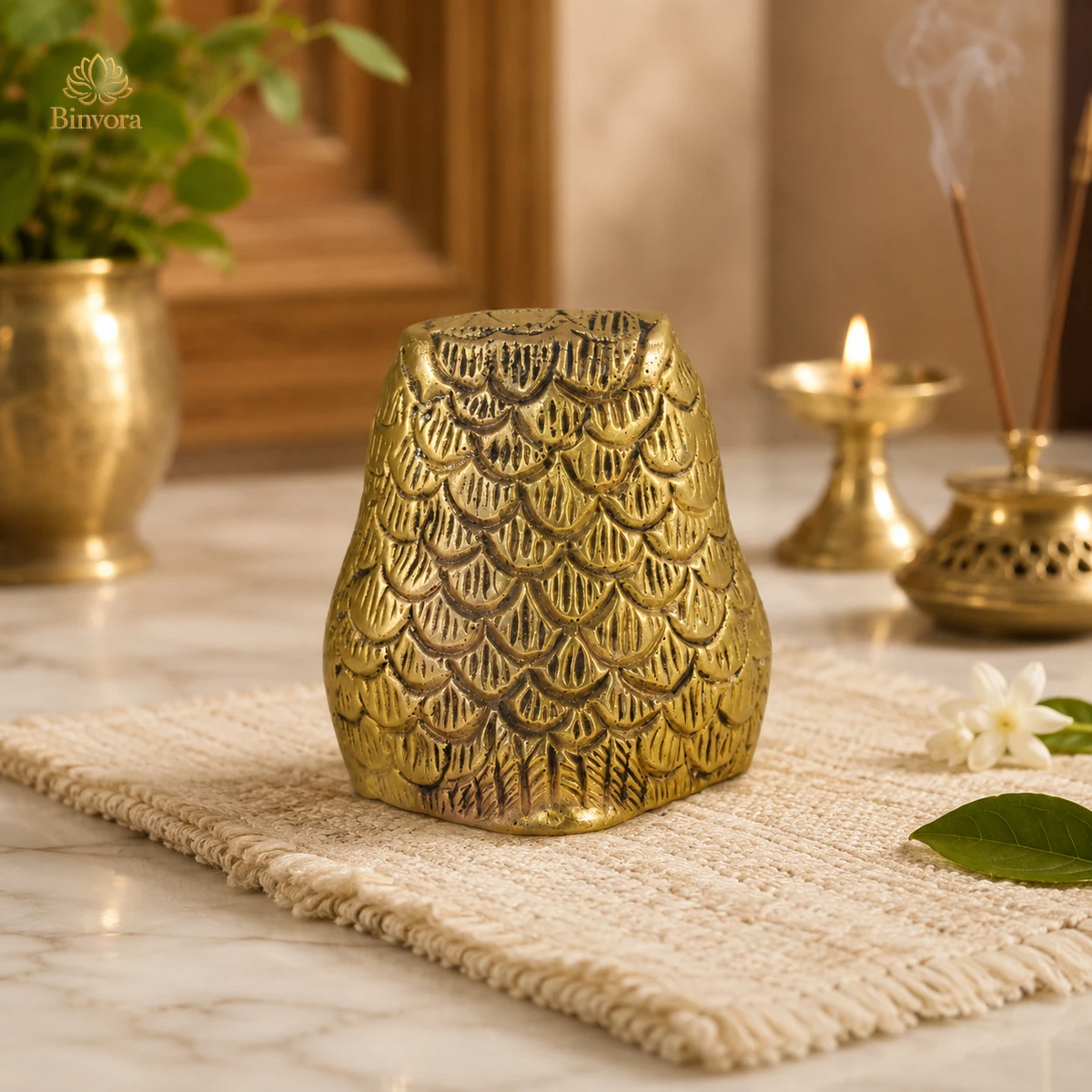 Brass Golden 2.1 Inch Owl Showpiece for Home Décor, Living Room Decor, Vastu, Gifting, , Feng shui.