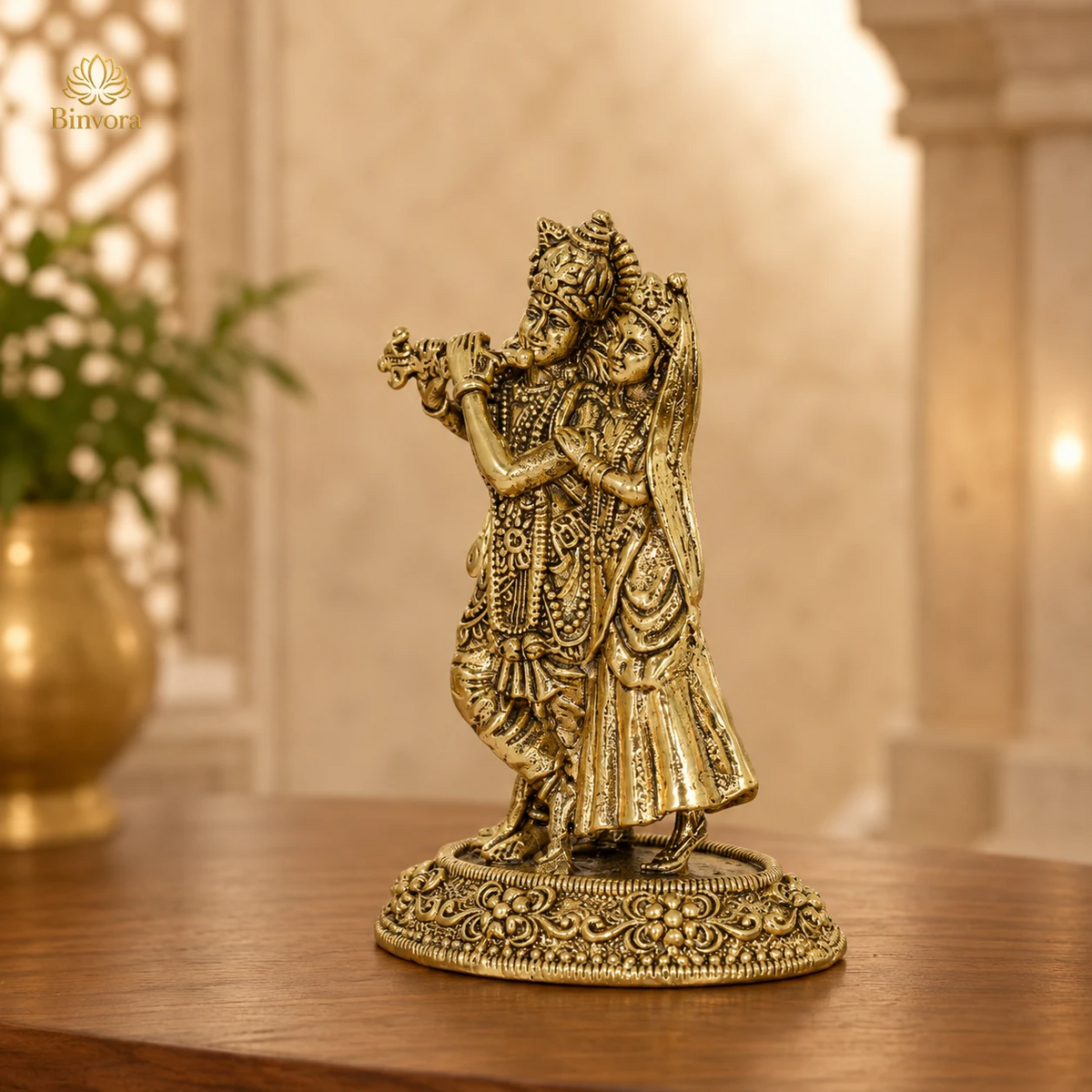 Brass 2.5 Inch Radha Krishna Murti – Divine Blessings for Home ,Temple & Gifting.