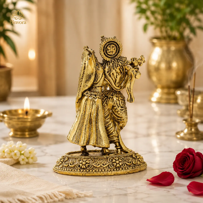 Brass 2.5 Inch Radha Krishna Murti – Divine Blessings for Home ,Temple & Gifting.