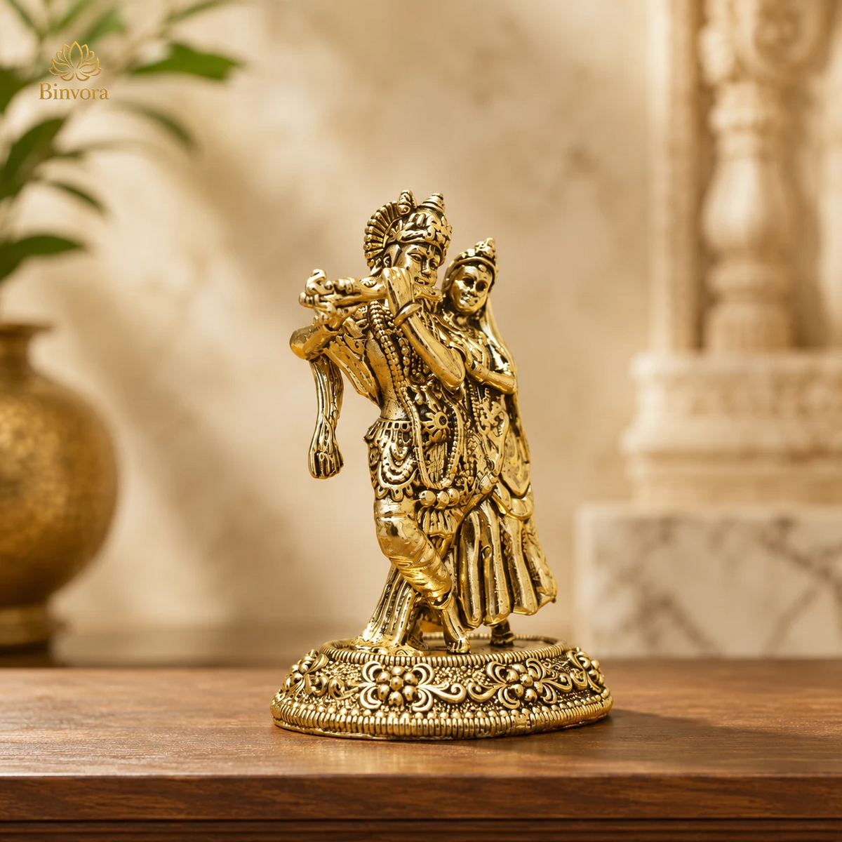 Brass 2.5 Inch Radha Krishna Murti – Divine Blessings for Home ,Temple & Gifting.