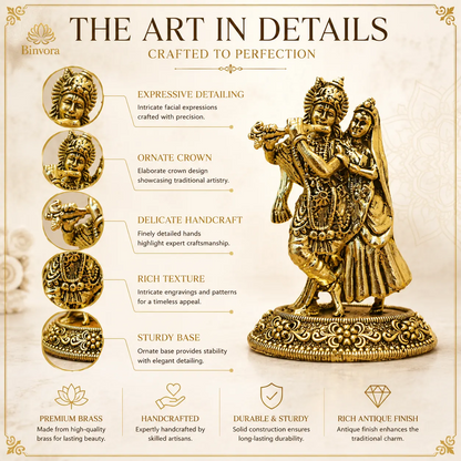 Brass 2.5 Inch Radha Krishna Murti – Divine Blessings for Home ,Temple & Gifting.