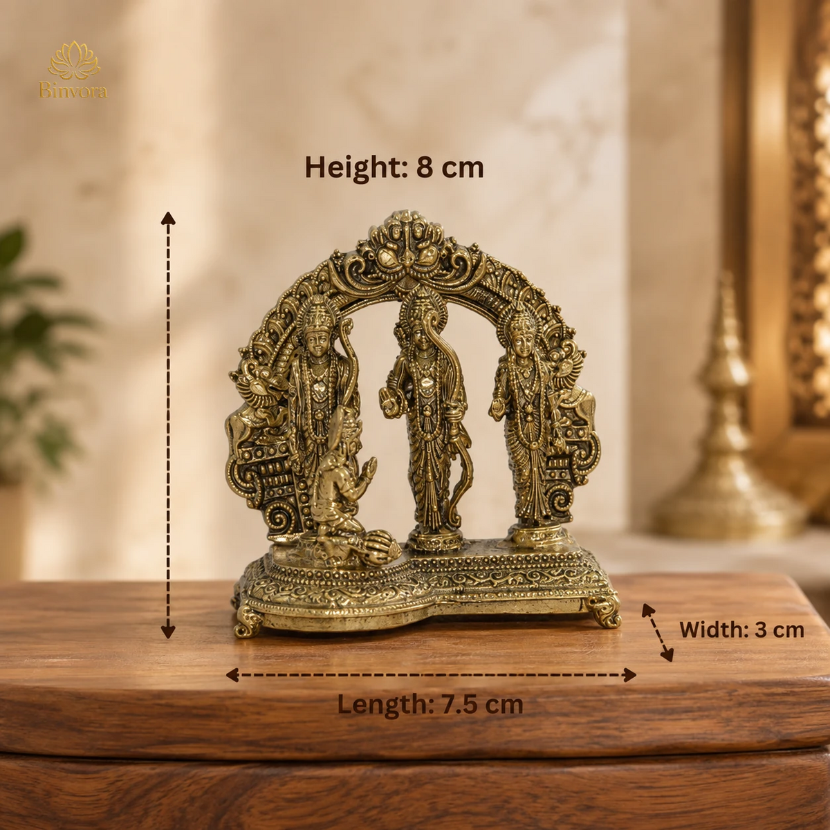 Brass Ram Darbar Idol – Lord Rama, Sita, Lakshman & Hanuman | Traditional Hindu God Statue for Home Temple & Pooja Decor