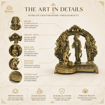 Brass Ram Darbar Idol – Lord Rama, Sita, Lakshman & Hanuman | Traditional Hindu God Statue for Home Temple & Pooja Decor