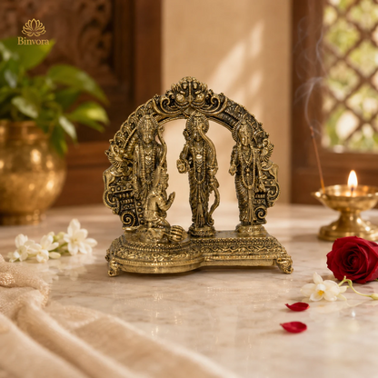 Brass Ram Darbar Idol – Lord Rama, Sita, Lakshman & Hanuman | Traditional Hindu God Statue for Home Temple & Pooja Decor