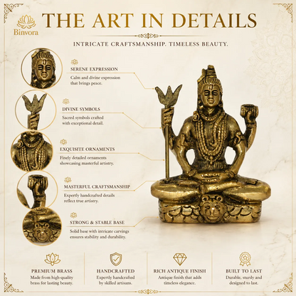 2.7 Inch Brass Lord Shiva Idol – Antique Gold Finish | Meditating Shiva Murti for Home & Pooja Room