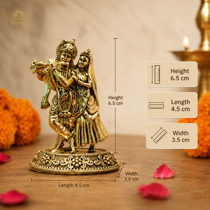 Brass 2.5 Inch Radha Krishna Murti – Divine Blessings for Home ,Temple & Gifting.