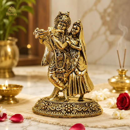 Brass 2.5 Inch Radha Krishna Murti – Divine Blessings for Home ,Temple & Gifting.