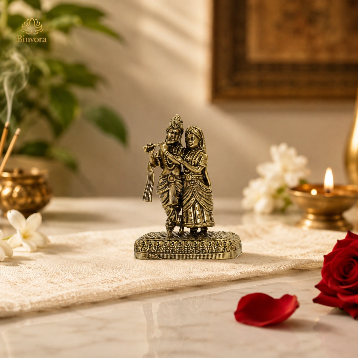 Radha Krishna Brass Idol – Divine Love & Devotion Decorative Murti | पूजा, Décor & Auspicious Gifting