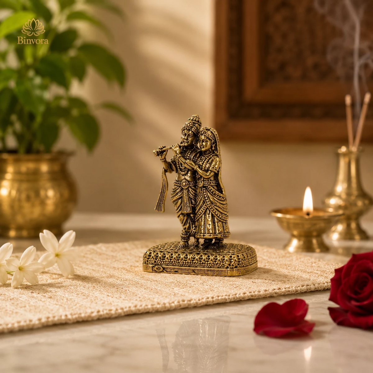 Radha Krishna Brass Idol – Divine Love & Devotion Decorative Murti | पूजा, Décor & Auspicious Gifting