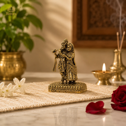 Radha Krishna Brass Idol – Divine Love & Devotion Decorative Murti | पूजा, Décor & Auspicious Gifting