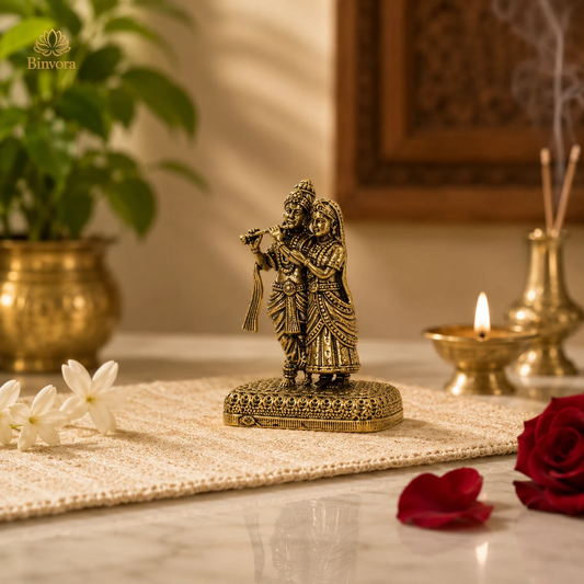 Radha Krishna Brass Idol – Divine Love & Devotion Decorative Murti | पूजा, Décor & Auspicious Gifting