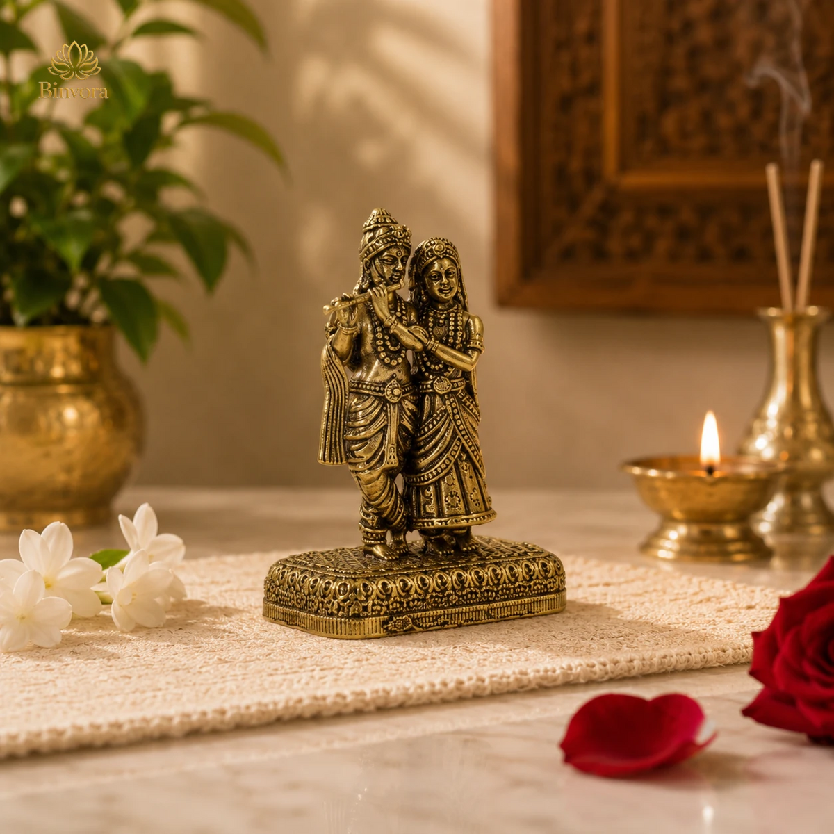 Radha Krishna Brass Idol – Divine Love & Devotion Decorative Murti | पूजा, Décor & Auspicious Gifting