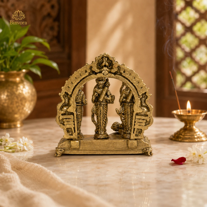Brass Ram Darbar Idol – Lord Rama, Sita, Lakshman & Hanuman | Traditional Hindu God Statue for Home Temple & Pooja Decor