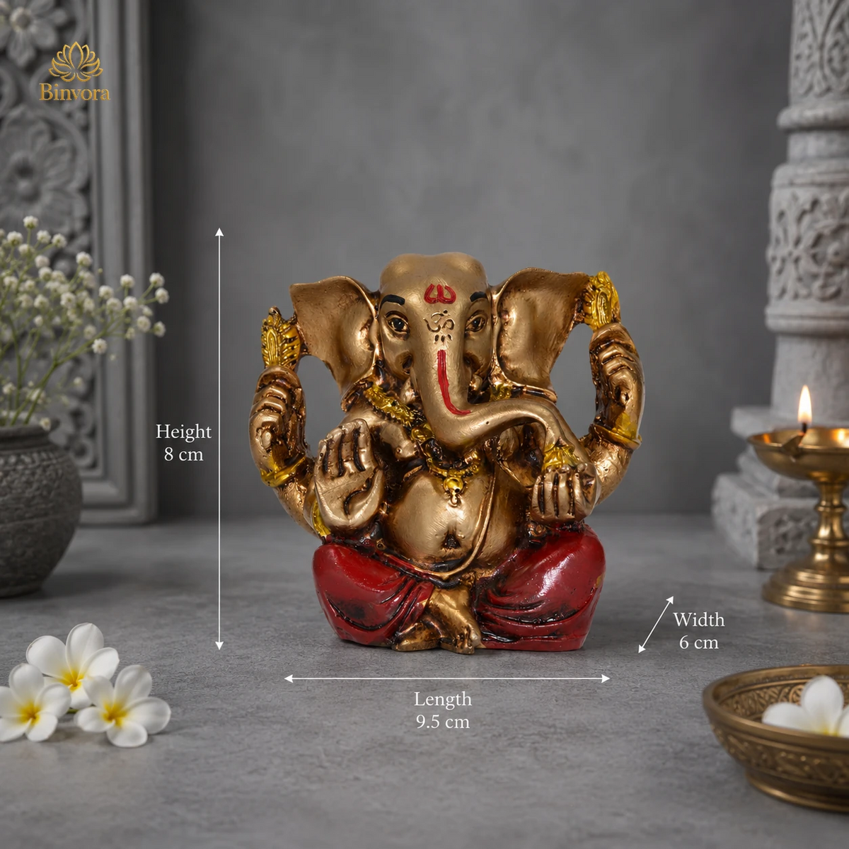 Antique Gold Painted Ganesha Idol (3 Inch) for Pooja Room, Home Decor, Office Desk