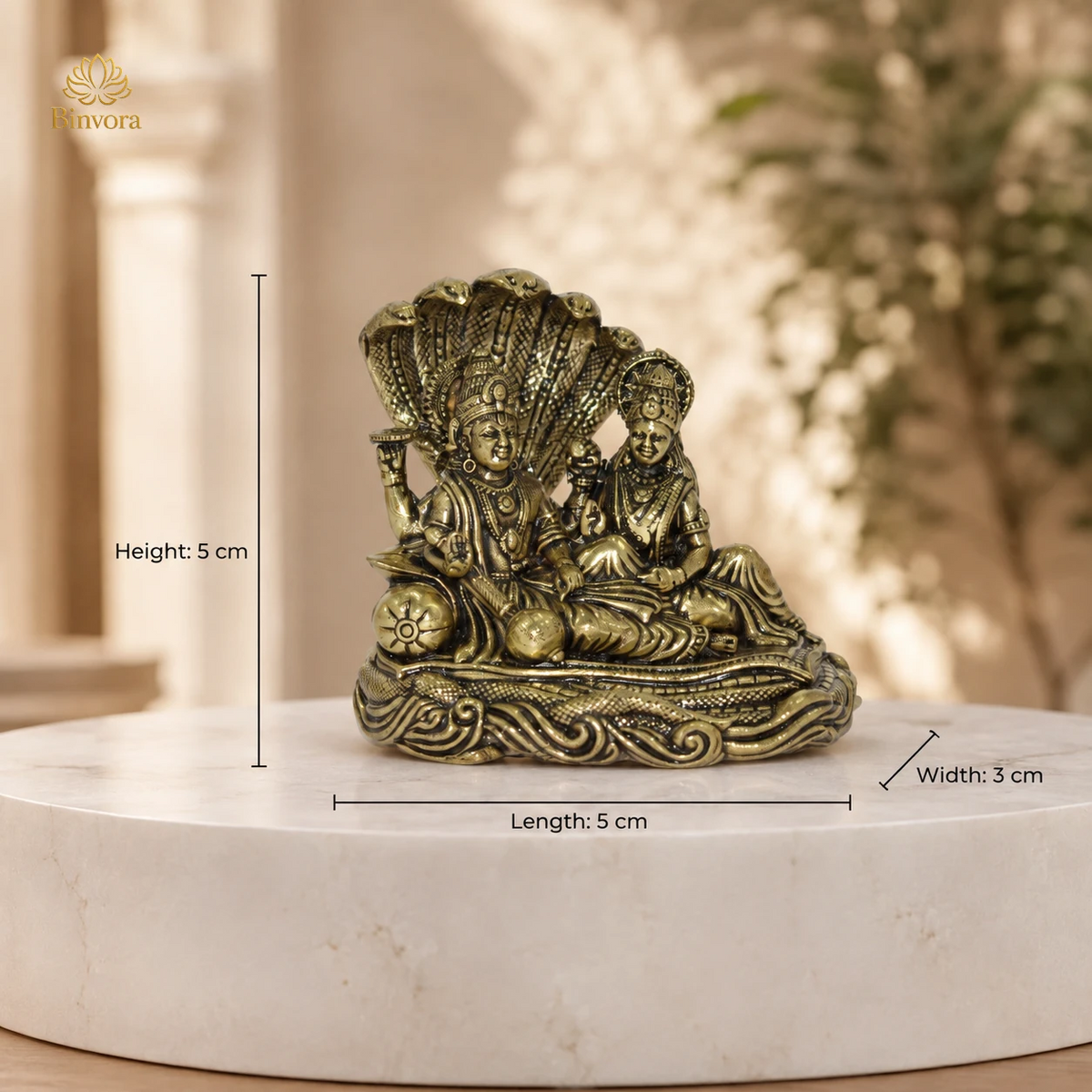 2 Inch Sheshnag Vishnu & Lakshmi Brass Idol – Divine Decor for Home & Pooja
