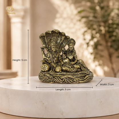 2 Inch Sheshnag Vishnu & Lakshmi Brass Idol – Divine Decor for Home & Pooja
