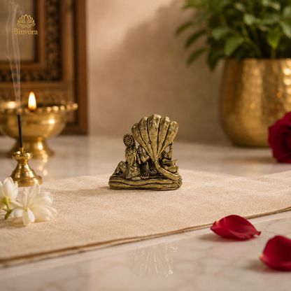 Antique Sheshnag Vishnu Murti – Miniature Lord Vishnu Idol for Home Décor & पूजा